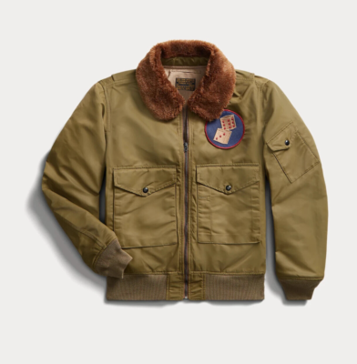 RRL Ralph Lauren Fleece-Collar Flight Bomber Jacket Dice Patch  