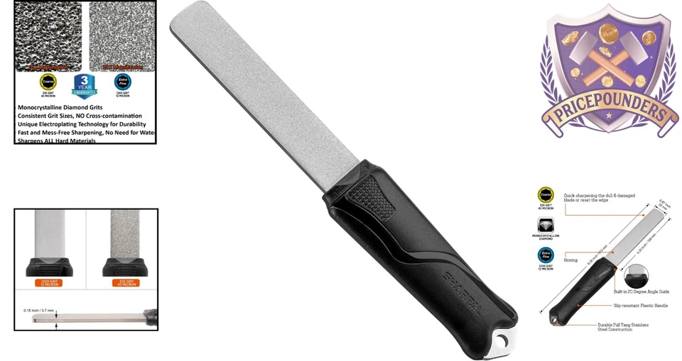 Afilador de cuchillos profesional de diamante de doble grano con agarre ergonómico y guía de ángulo Foto 2 de 4