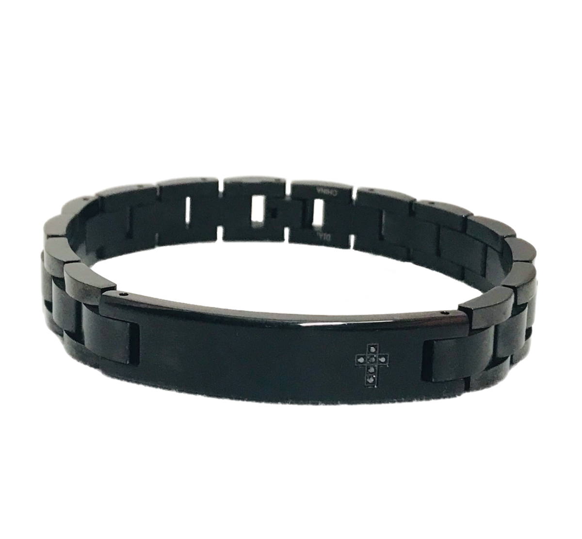 MGW Black Ion Plate Stainless Steel ID Bracelet Black Diamond