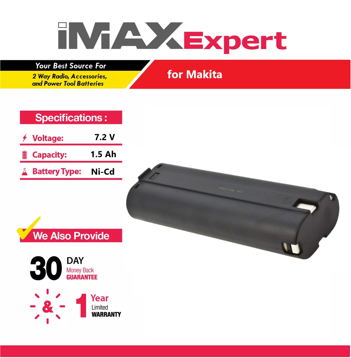 Batteria Makita 7.2V 4800mAh Ni-MH - Ricambio Per Modelli 7000, 7002, 7033 E Altri