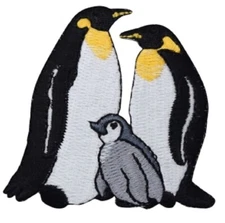 King Penguins & Baby Chick Applique Patch - Water Bird Embroidered Animal Badge