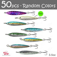 50pcs Fish WOW! Fishing Mega Live Bait 3.5oz Metal luna Jig Random Color Mix NEW