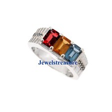 Natural Citrine Garnet & Blue topaz Gemstones with 925 Sterling Silver Ring #891
