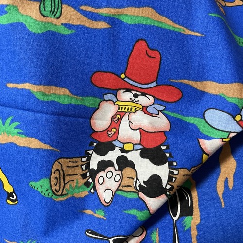 3Yd Cowboy Western Wagon Bear Princess Fabric Bronc Juvenile Blue Rodeo Kid FLAW - Picture 8 of 13