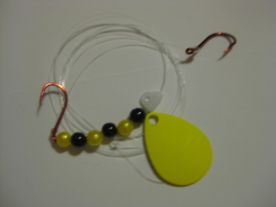  Walleye 2 Hook Spinner Blade Blades Rigs Crawler Harness (Yellow)