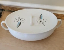 Vintage Blue and Black Wheat Casserole Covered Dish with Lid MCM