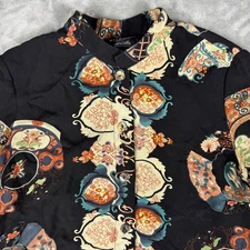 Citron Santa Monica Shirt Womens Small Black Asian Fan Floral Button Jacket Top