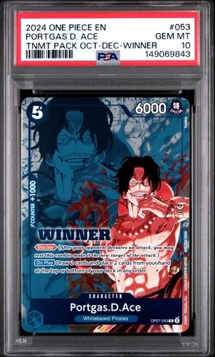 2024 ONE PIECE OP07-053 WINNER PACK 2024 OCT-DEC PROMO PORTGAS D ACE  PSA 10