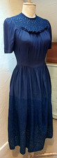 Vintage 1930s/1940s rayon crepe & wool lace navy dress