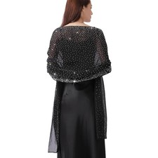 Shawl and Wraps for Evening Dresses, Soft Sheer Chiffon Sparkly Rhinestone We...