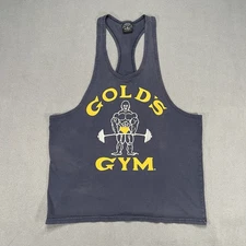 Vintage Golds Gym Navy Mens Large Stringer Muscle Tank Top 90s USA Made