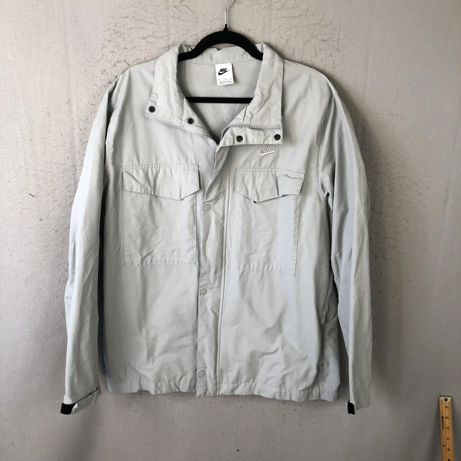 Nike Jacket Mens XL Gray Cotton Nylon Snap Front Zip Pockets CZ9922-077