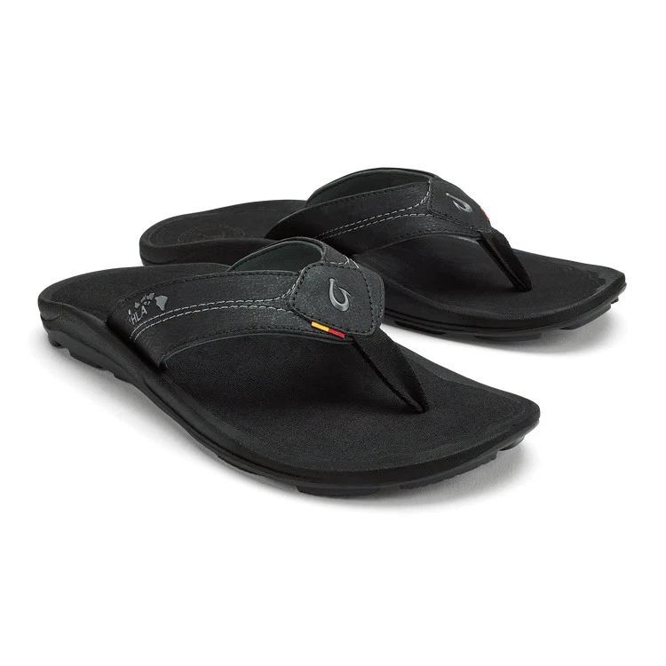 Olukai KUPUNA Men\'s Flip Flop Size 8 black leather top OLUKAI KUPUNA Black Leather Flip Flop Sandals Men main image 4