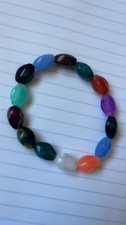 Multicolor Stone Beaded Bracelet Adjustable Cord Oval Healing Theme