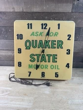 Vintage 16" Quaker State Motor Oil Advertising Lighted Wall Clock