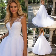 Vintage Wedding Dress Beaded Scoop Neck Sleeveless Applique Illusion Bridal Gown