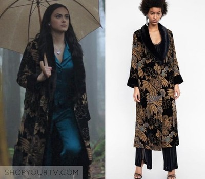 ZARA DEVORE FLORAL VELVET BLACK KIMONO JACKET FAUX FUR COLLAR RIVERDALE Size S-M