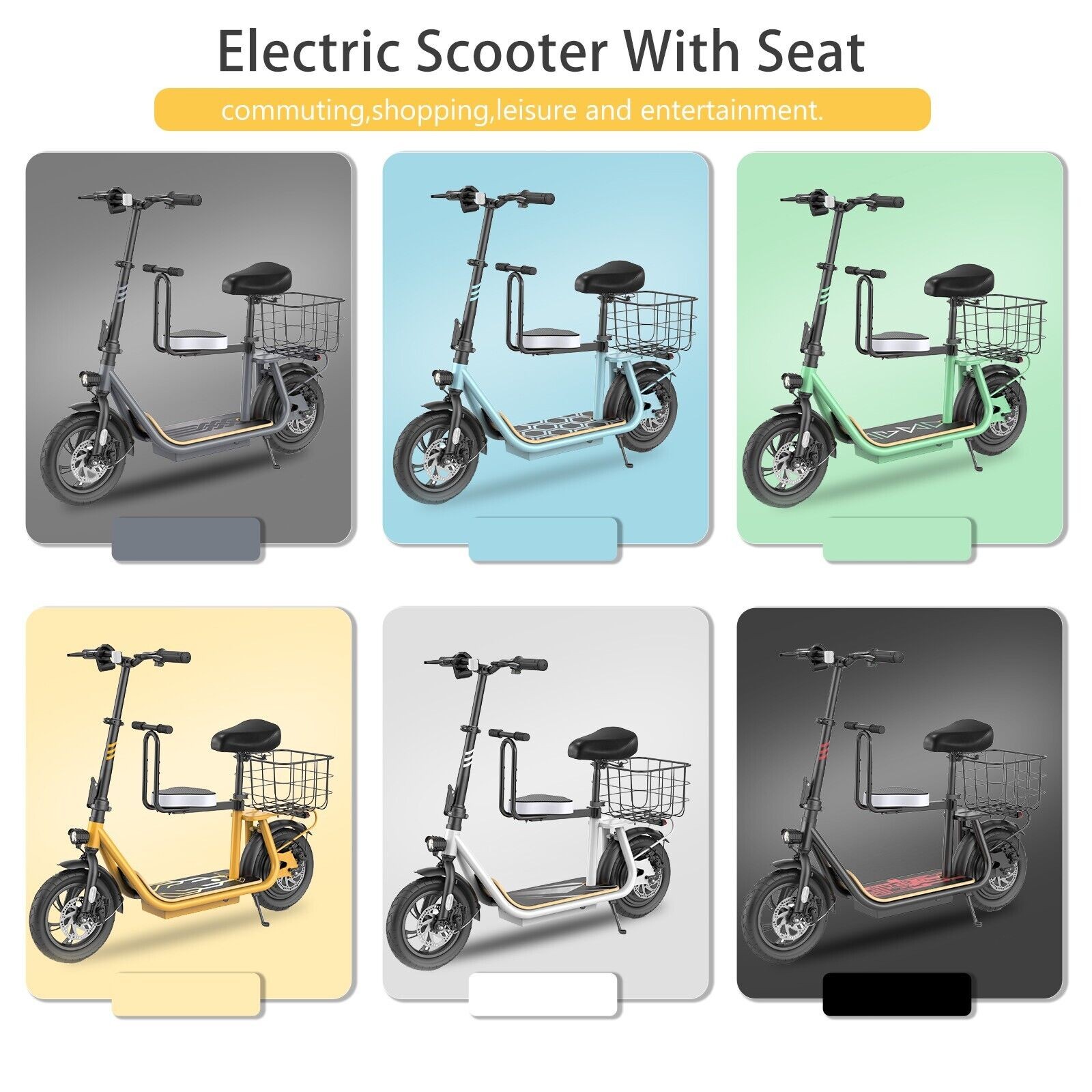 1200W Foldable Adults Z6 Peak Electric Scooter with Seat and Basket