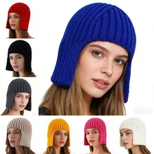1Pc Women Solid Color Knitted Hat Wigs Style Beanie Warm Soft Knitted Turban Hat