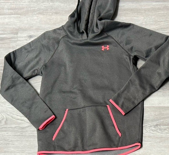 HURLEY Women’s Graphic Hoodie Jumper Small Grey Pink Cotton Yoga Gym Active