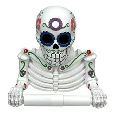 Zeckos Smelly Skelly White Day of the Dead Sugar Skull Toilet Tissue Holder