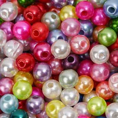 200 Acrylic Pearl Beads Round Mixed Colors Jewelry Making Wedding Sewing Crafts