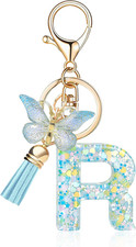 Fashion Alphabet Initial Letter Keychain Tassel Butterfly Pendant Key Ring for P