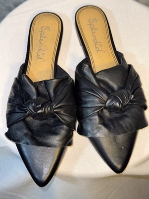 Splendid Black Leather Twisted Bow Pointy Flat slip on shoe womens sz 7.5
