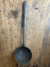 Antique primitive  19th C Wrought Iron Ladle RATTAIL Hook