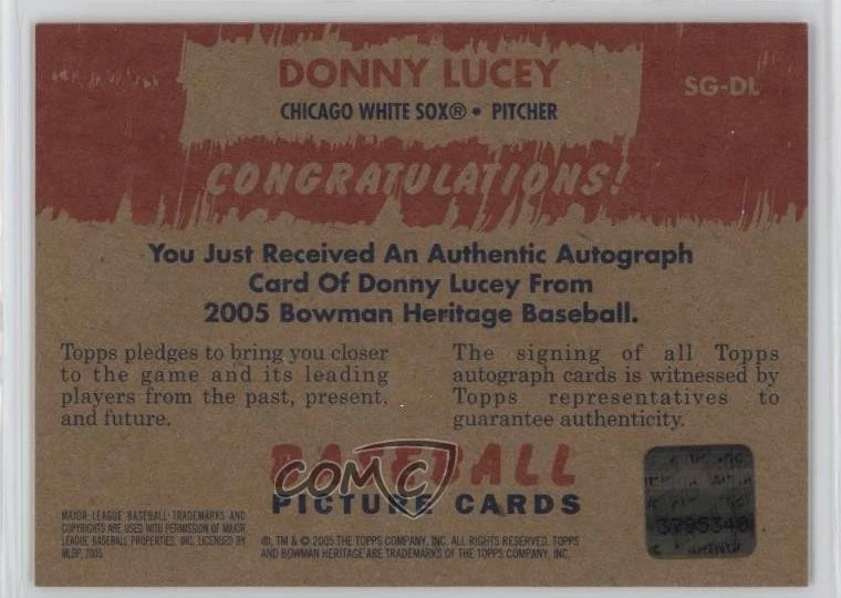 2005 Bowman Heritage Signs of Greatness Donny Lucy Donald Lucy #SG-DL Auto - Image 2 of 2