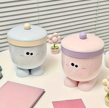 Cute Open Top Cartoon Desktop Trash Can With Lid Odor Sealing For Bedroom