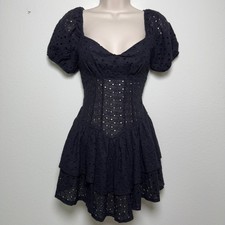 Anna Kaci Women Cotton Eyelet Mini Dress S Black Tiered Romper Dark Coquette