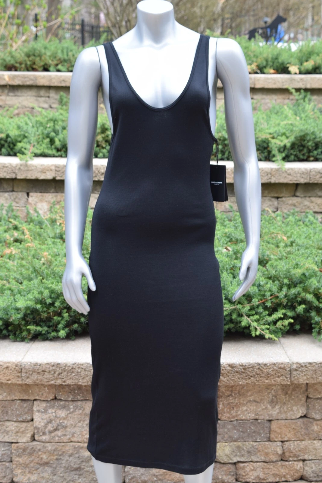 SAINT LAURENT (YSL) Nuovo con etichetta! $1150 YSL Saint Laurent abito in jersey di seta nero taglia M