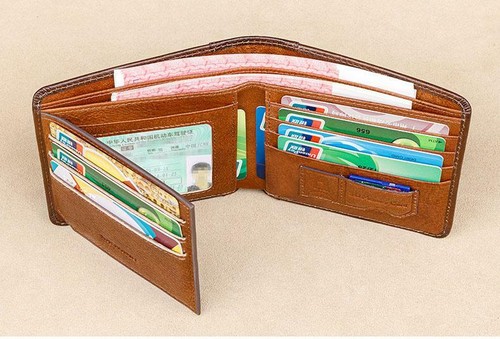 Billetera De Cuero 100% Genuino Vintage De Hombres Cartera De Tarjetas Monederos - Foto 7 di 18