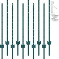 Uimoso 4 Feet Fence Post 10 Pack 4ft Heavy Duty Metal Fence Posts Green