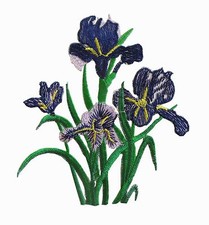 6772 4-3/8"x4-7/8" Lilac White Iris Flower Embroidery Iron On Applique Patch