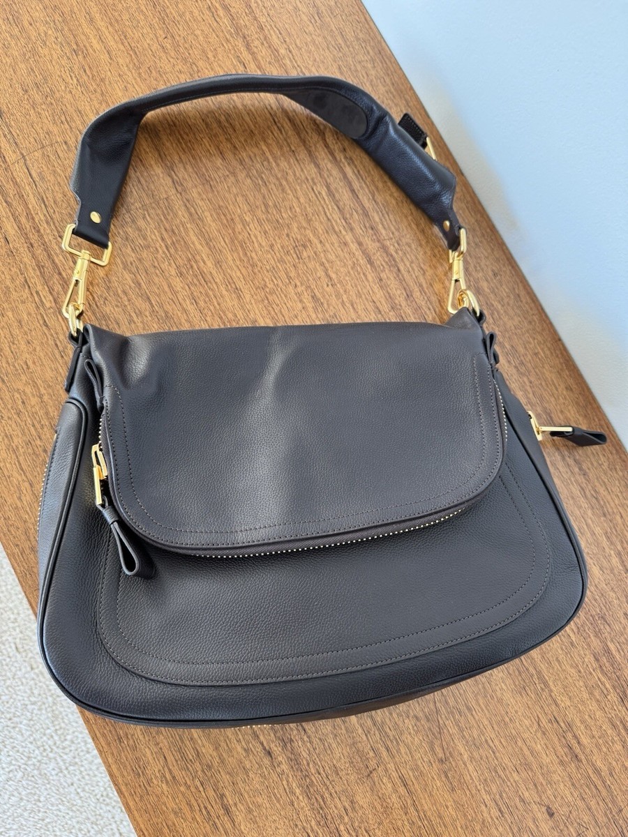 Tom Ford Jennifer Double-Zip Brown Grained Leather Medium Shoulder