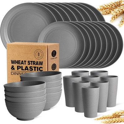 32-Piece Kitchen Plastic Wheat Straw Dinnerware Set, Service for 8, Dinner Plate