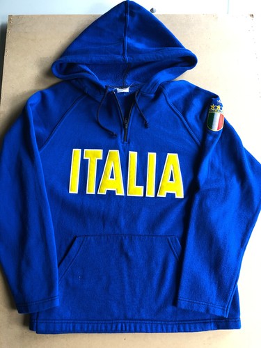 Italy ITALIA Embossed Logo Mens Blue & Yellow Cotton Union Sport Hoodie Jacket - Picture 6 of 12