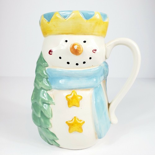 Baoxin Ceramic Snowman Mugs 6” Christmas Tree Blue Scarf Hairline Crack Inside eBay
