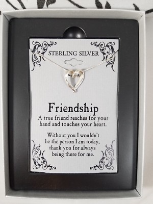 Herz Freundschaft Halskette von Fußnoten Sterling Silber 925, 18'' Kette NEU!! 