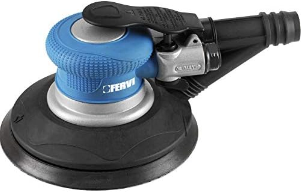 Fervi 0460 Levigatrice pneumatica rotorbitale, 150 mm, Ciano/Nero