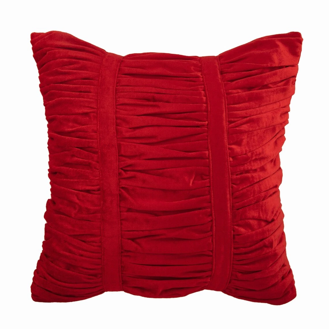 Decorative Cushion Cover Red 16"x16", Couch Decor Velvet Ruched - Red Beauty
