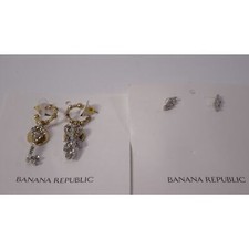 Image of Banana Republic Women's Love Link Drop and Baguette Chevron Stud Earrings NWT 50