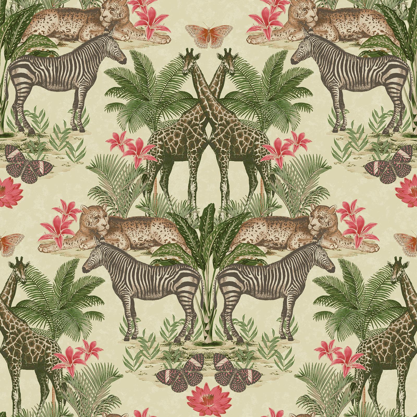 Grandeco Tiere Kingdom Tapete Safari Zebras Giraffen Leoparden Creme ...
