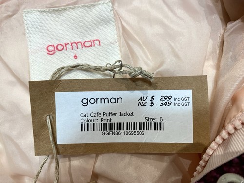 Brand New Gorman “Cat Cafe” Puffer Jacket Sz 6 XS + Free Suit Bag RRP$299 - Picture 17 of 19