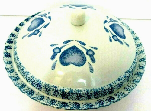 ABC Distributori Piatto Torta Ceramica E Coperchio Country Cuori Blu IN STOCK