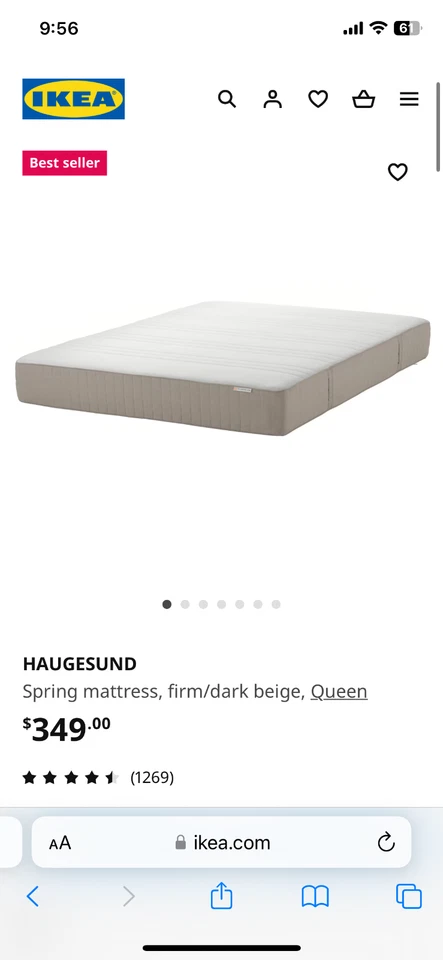 Colchón de muelles Ikea tamaño queen firme talla grande marco de madera negro más listones Foto 2 de 3