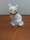 Signed Fenton Iridescent White Cat Glass Figurine w RED Rhinestone Collar