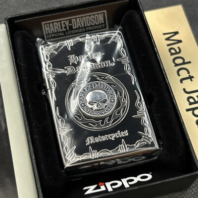 Zippo Harley Davidson HDP-69 Black Skull Metal Plate Oil Lighter